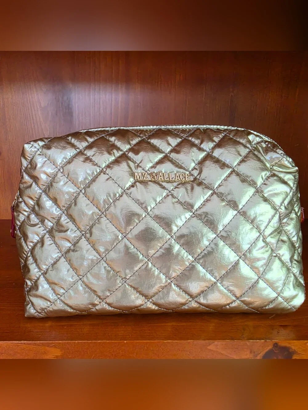 MZ Wallace Metallic Gold Quilted Medium Pouch Bag - Picture 1 of 9